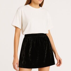 Mini Skirt Aline Skater Swing Skirt Crushed Velvet Whimsy Goth Fairy Black Lg/Sm